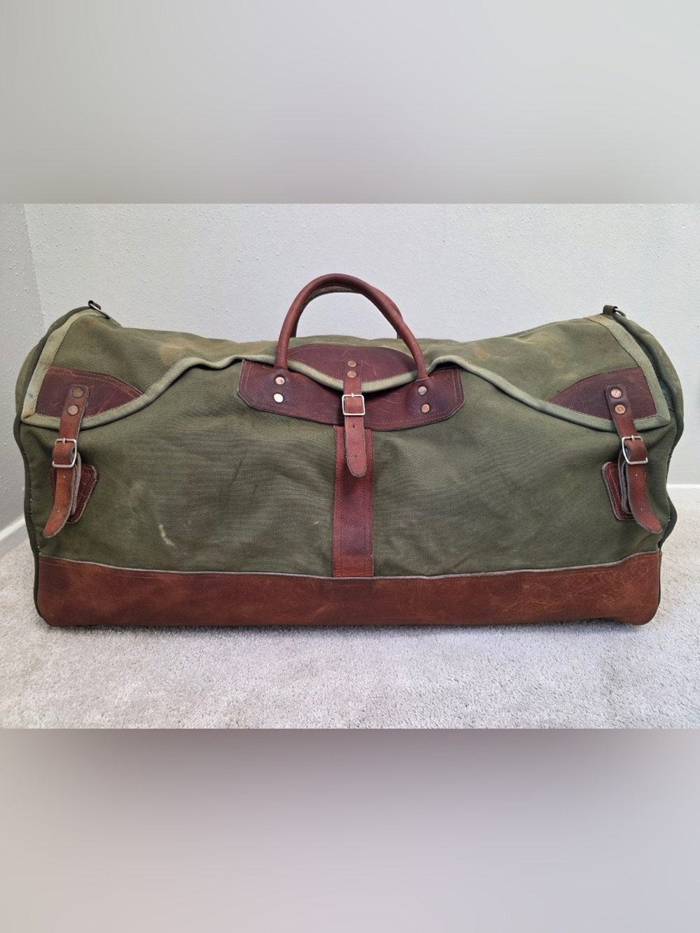 1960s Gokey 28” Canvas Leather Duffel St Paul MN Crown C&C Zipper USA